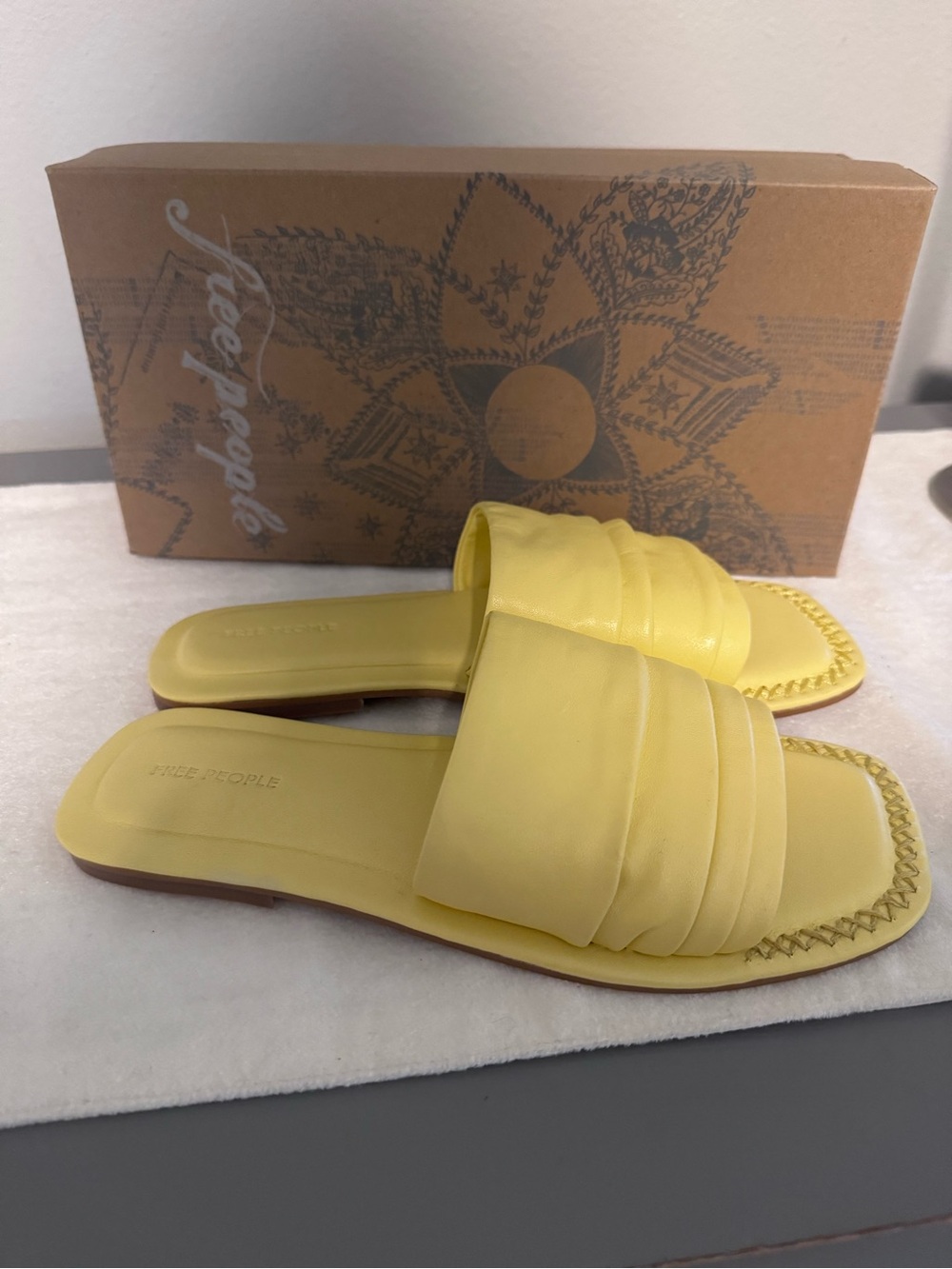 Free People Evelyn Slide Sandals in Yellow NIB